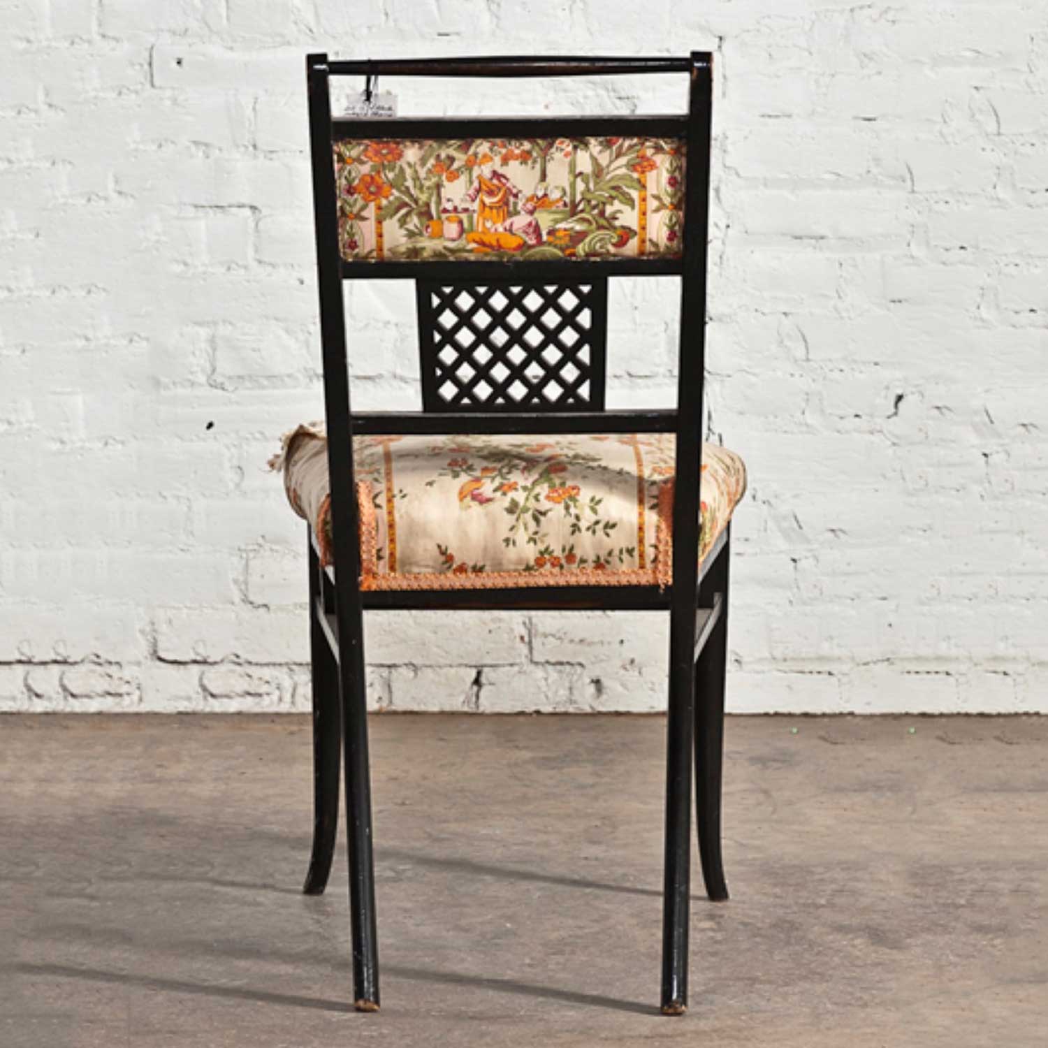 Antique Regency Chinoiserie Distressed Black Chairs Set of 4