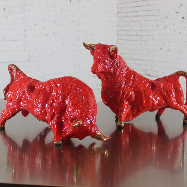 Vintage Royal Haeger Style Red Ceramic Bulls