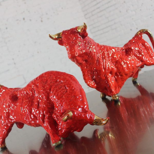 Vintage Royal Haeger Style Red Ceramic Bulls