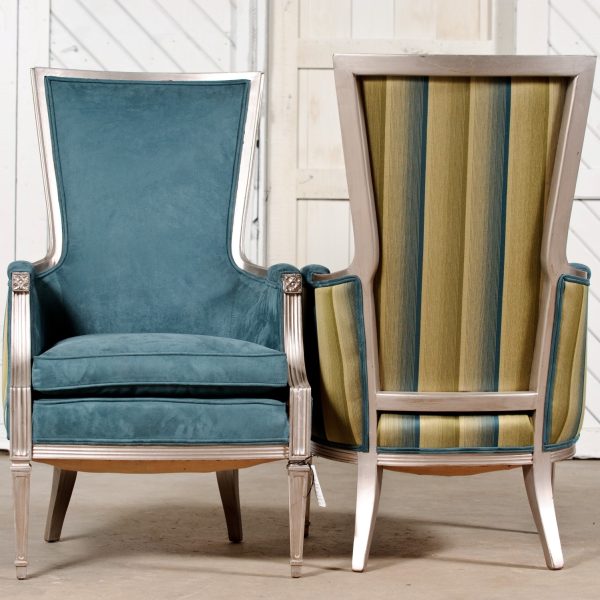 Pair of Neoclassic Chairs in Aqua and Silvered Wood