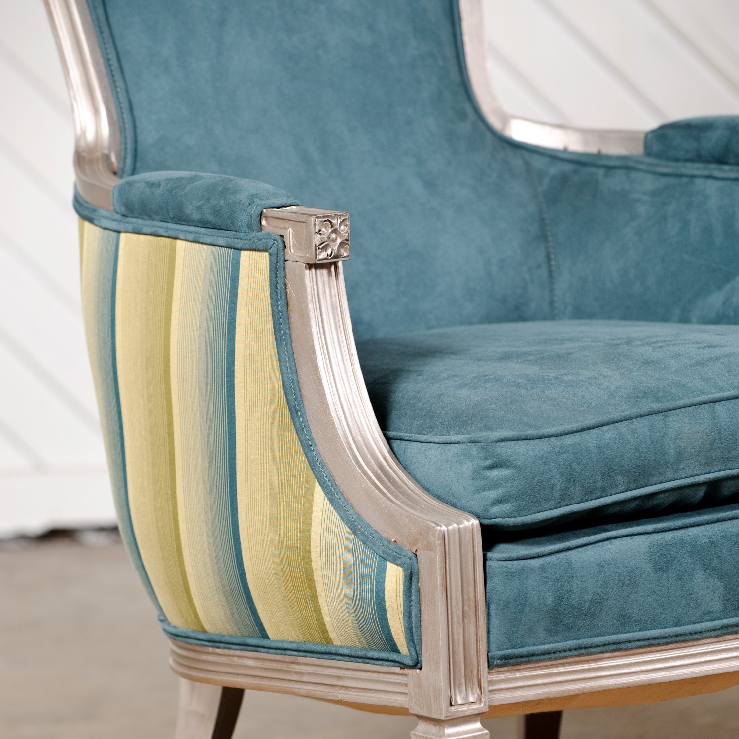 Pair of Neoclassic Chairs in Aqua and Silvered Wood