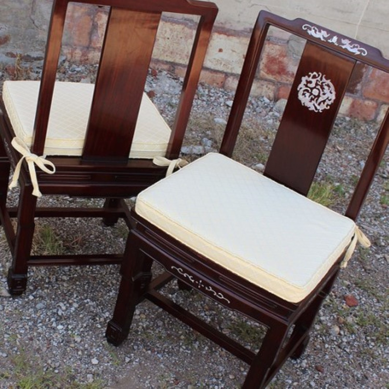 Vintage Chinese Rosewood and Mother of Pearl Dining Chairs, Set of 8