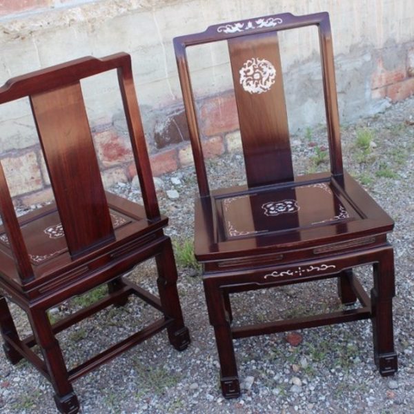 Vintage Chinese Rosewood and Mother of Pearl Dining Chairs, Set of 8