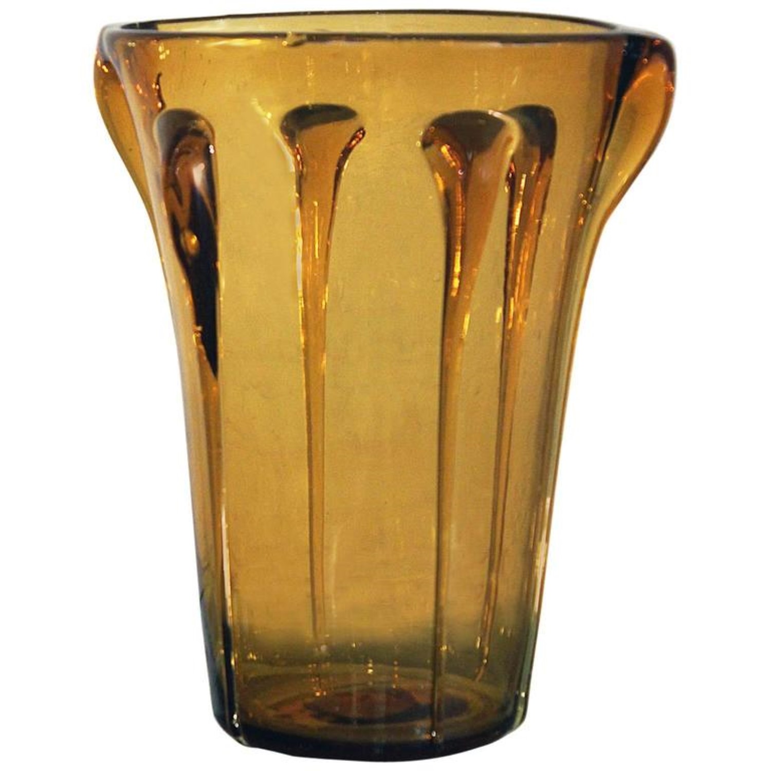 Vintage Mid-Century Amber Art Glass Vase in the style of Empoli Glass