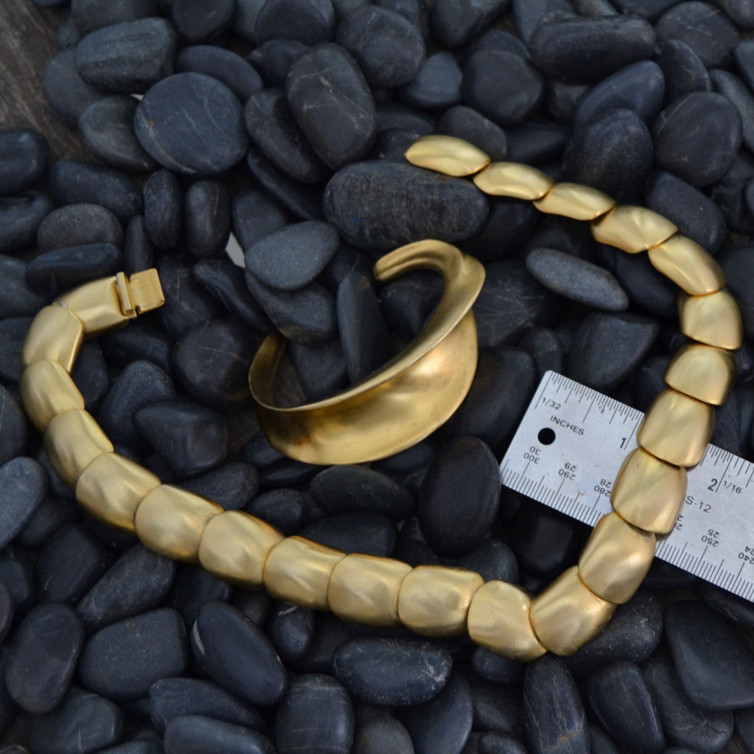 Vintage Clara Studio Inc. Brushed Gold-tone Necklace and Bracelet