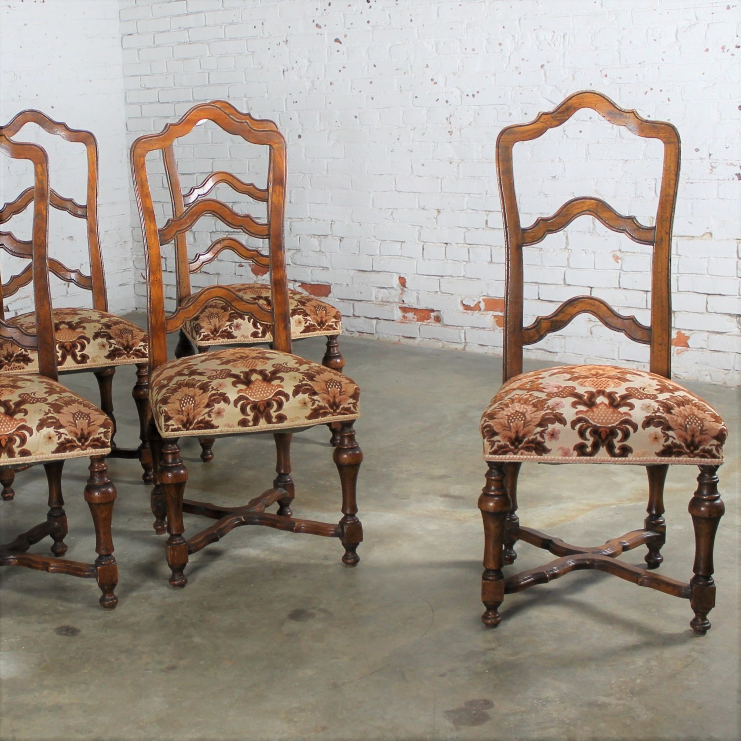 Set of 6 French Louis XIV Style Walnut Ladderback Dining Chairs