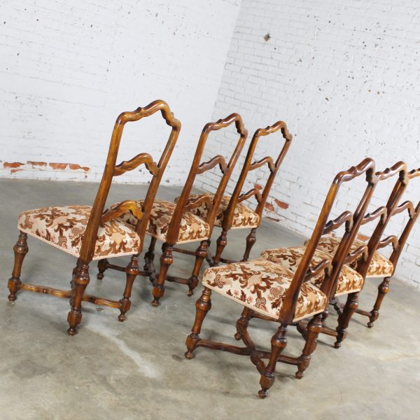 Set of 6 French Louis XIV Style Walnut Ladderback Dining Chairs