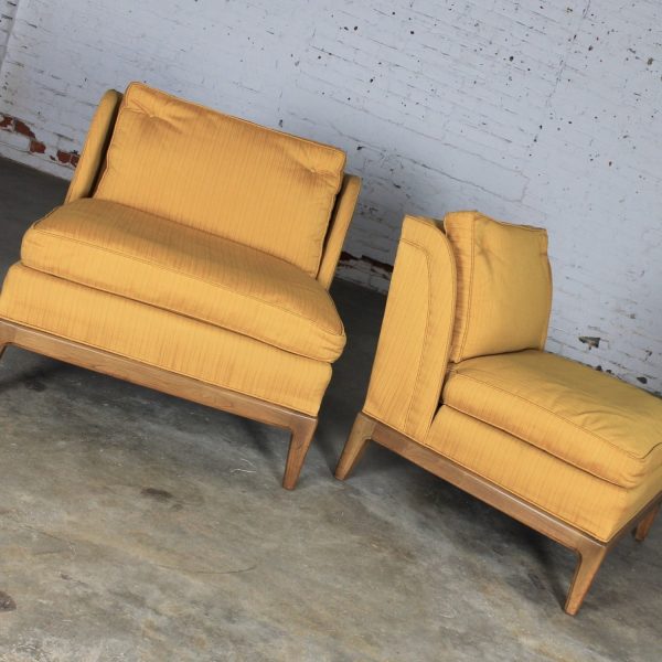 Pair Vintage Mid Century Modern Gold Slipper Chairs by Drexel for Sears Symphony Collection