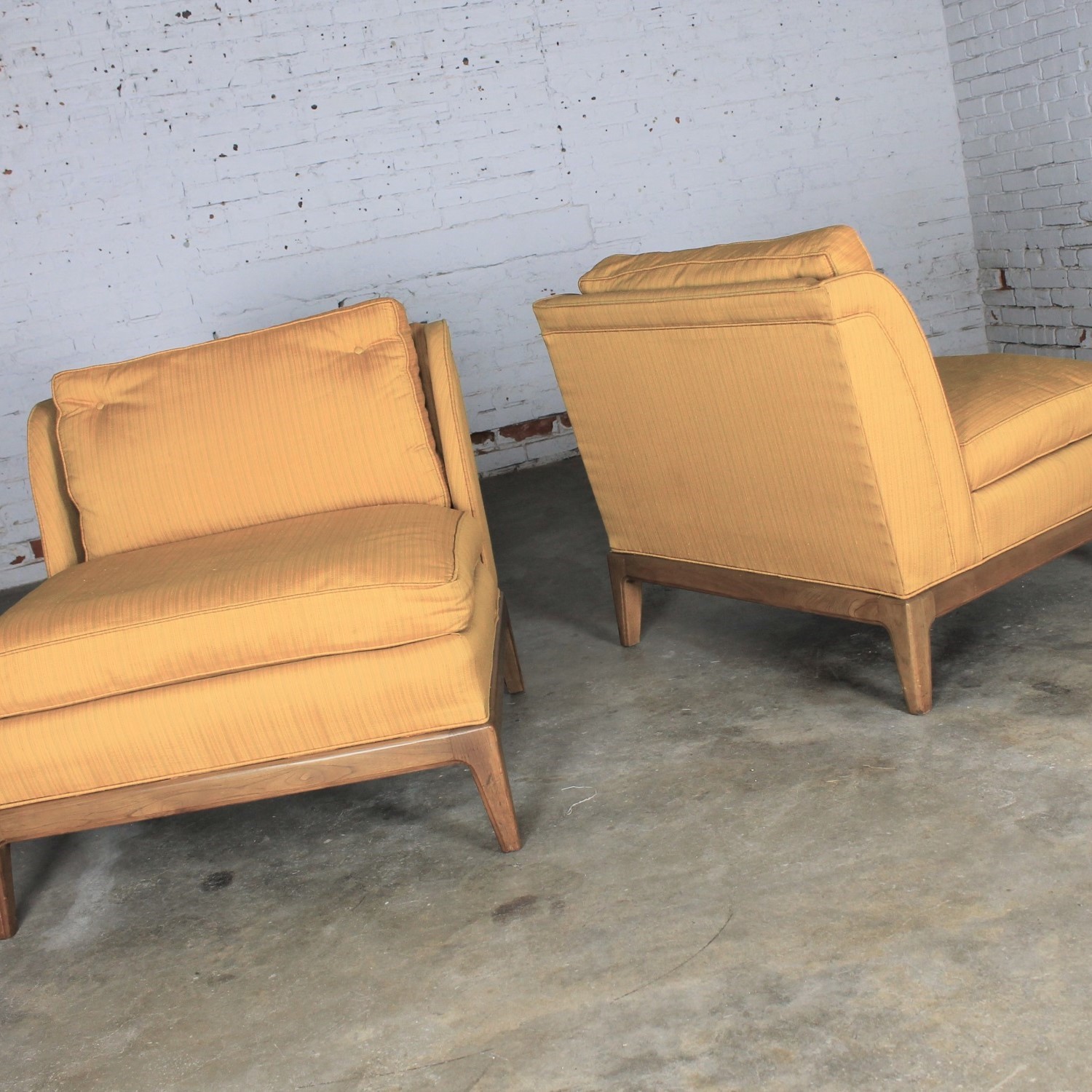 Pair Vintage Mid Century Modern Gold Slipper Chairs by Drexel for Sears Symphony Collection