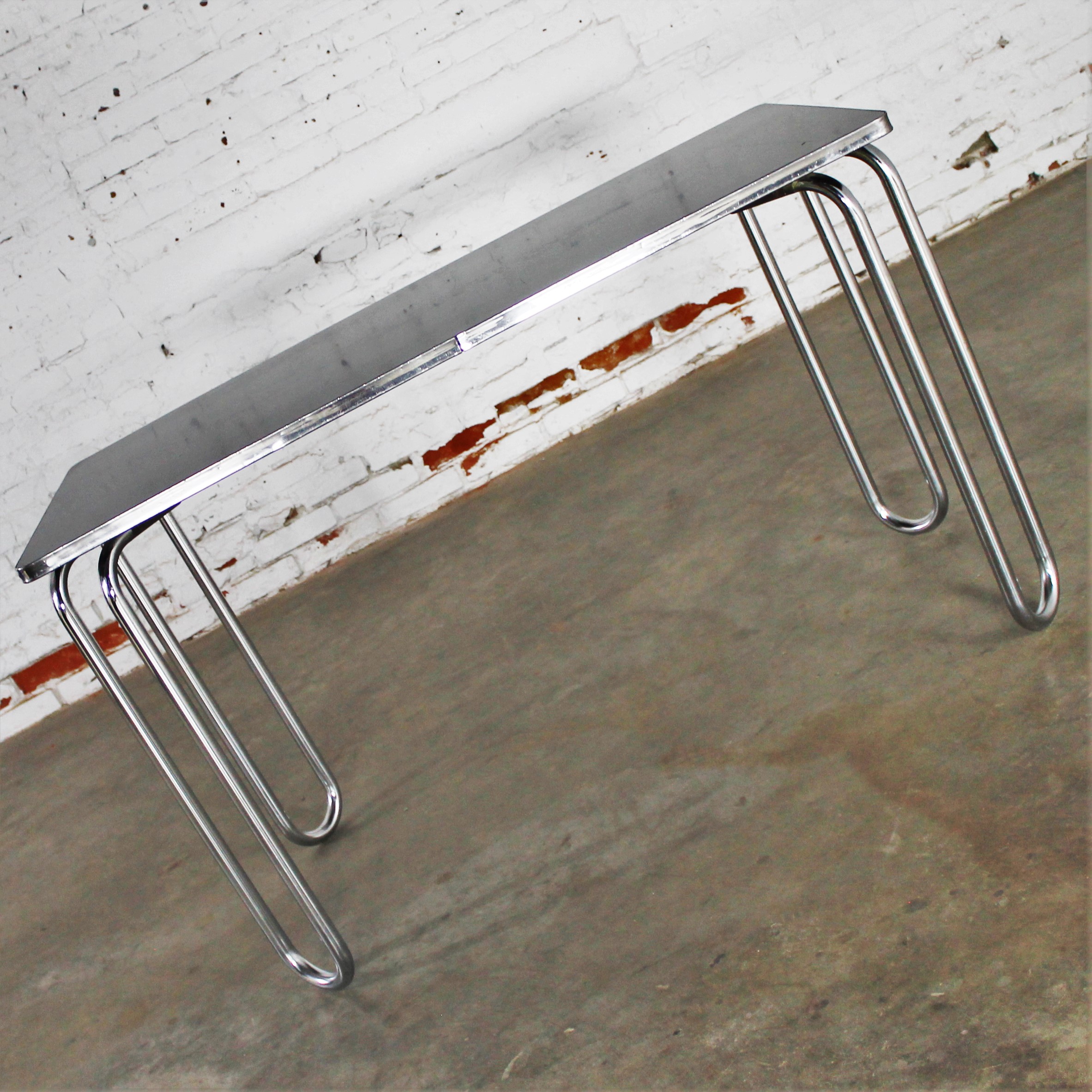 Art Deco Streamline Machine Age Chrome and Black Sofa Entry or Dinette Table
