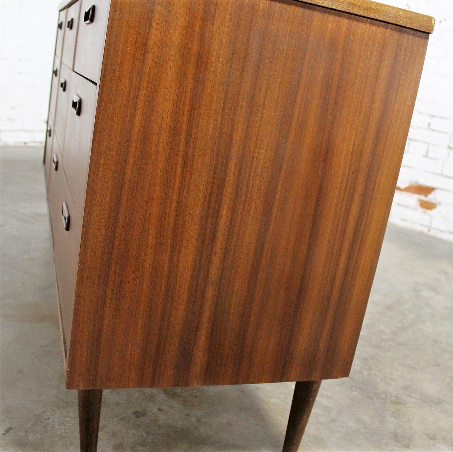 Mid Century Walnut Danish Modern Style Nine Drawer Dresser