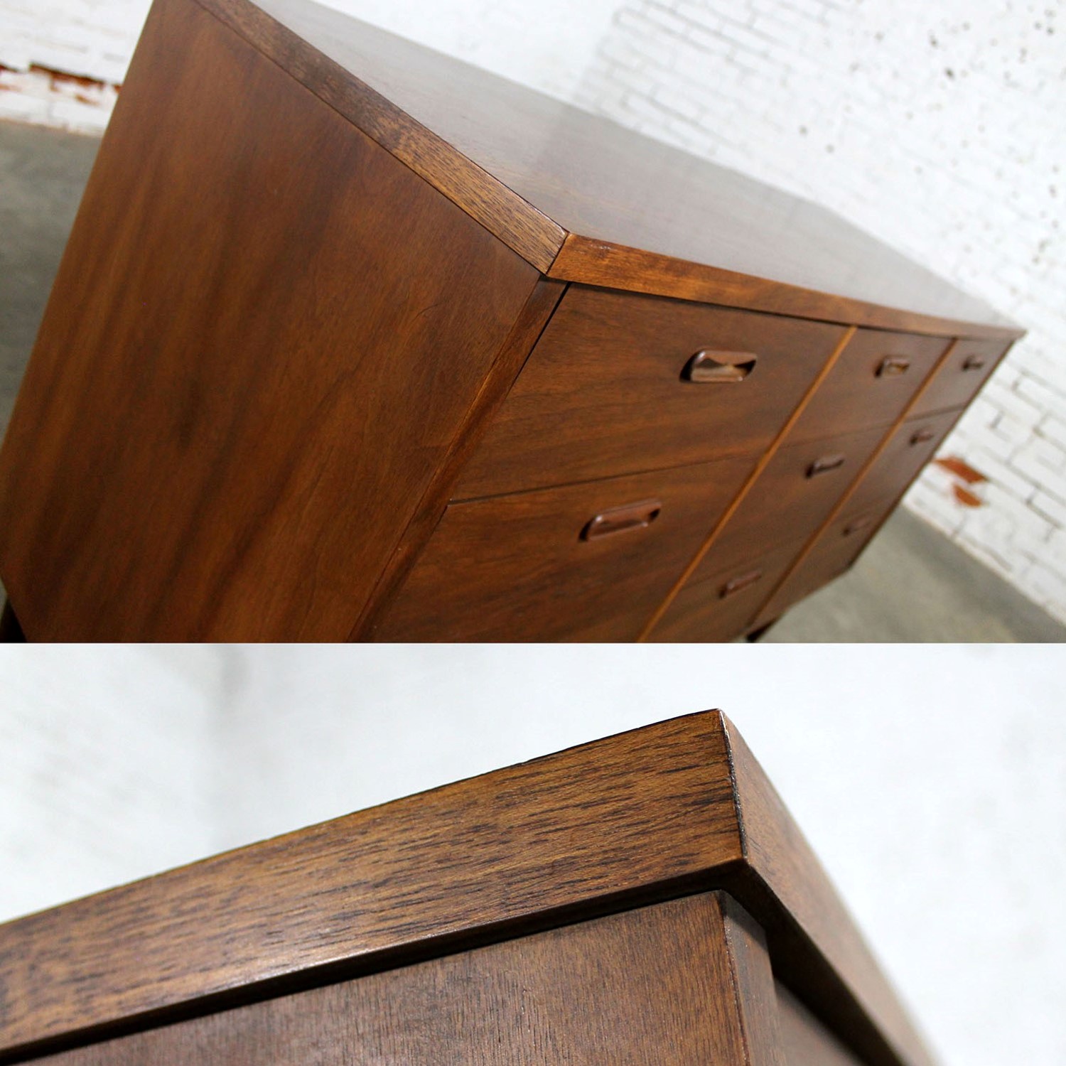 Mid Century Walnut Danish Modern Style Nine Drawer Dresser