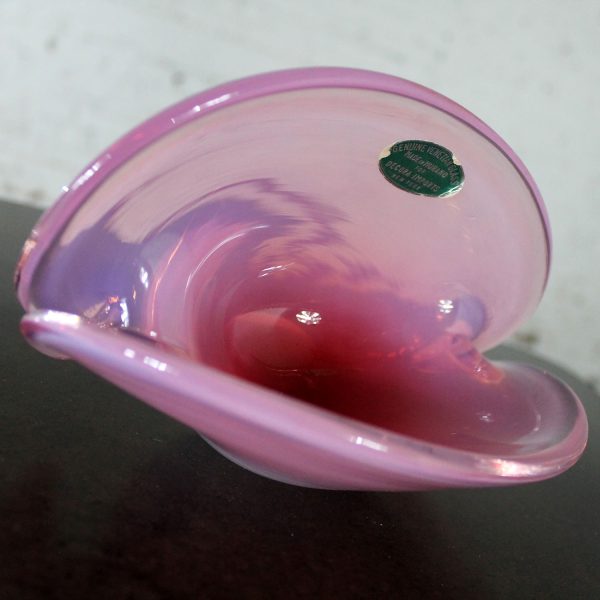 Décora Import Opalescent Pink Clamshell Murano Glass Bowl Mid Century Modern