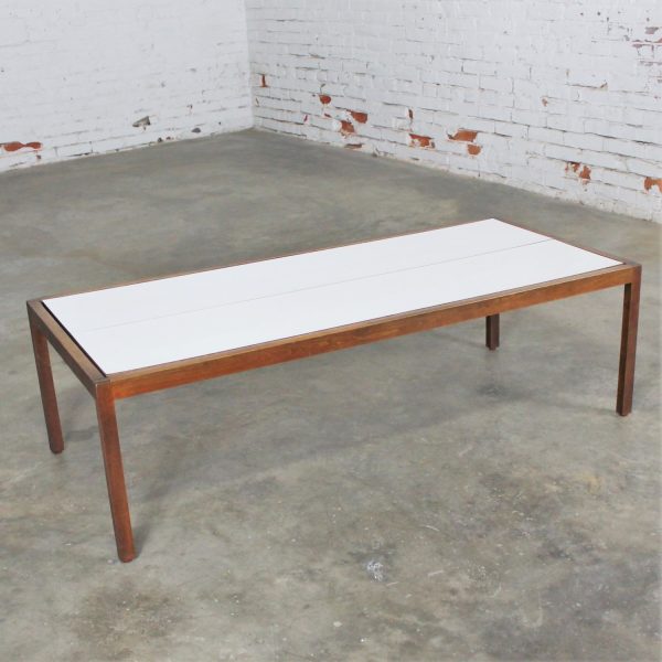 Knoll Walnut and White Laminate Lewis Butler Coffee Table Mid Century Modern