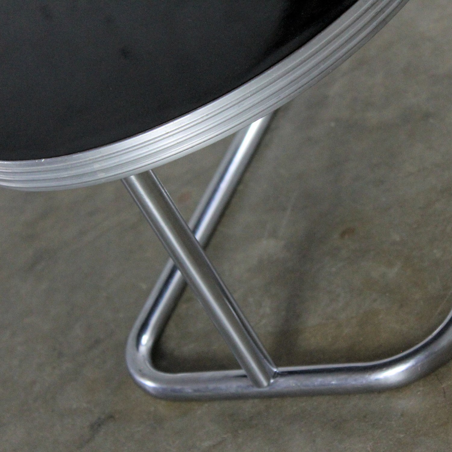 Art Deco Machine Age Streamline Moderne Chrome and Black Two-Tiered End Table by Duro Chrome