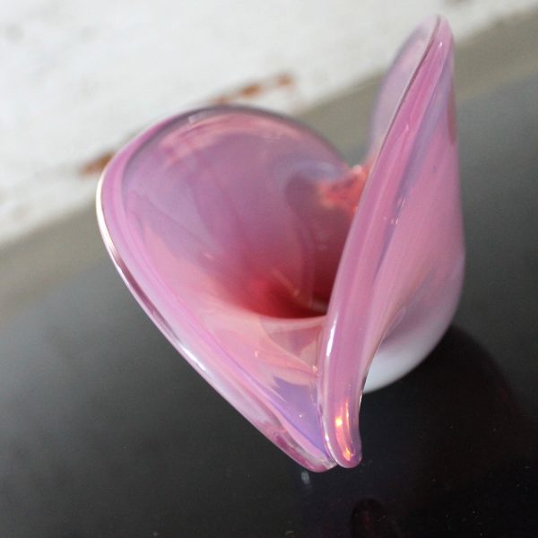 Décora Import Opalescent Pink Clamshell Murano Glass Bowl Mid Century Modern