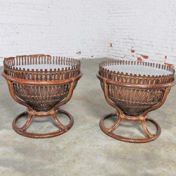 Pair Fish Trap Basket Tables in the Style of Franco Albini