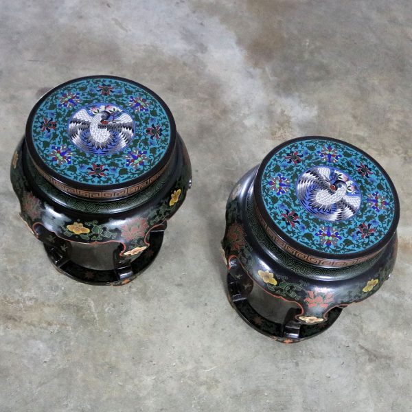 Chinese Cloisonné and Black Lacquered Round Stools or Side Tables