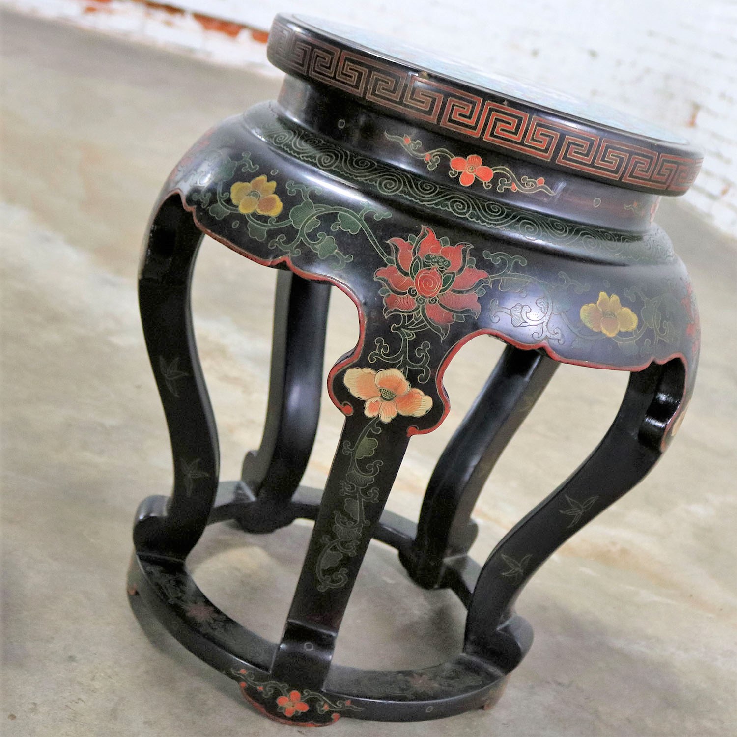 Chinese Cloisonné and Black Lacquered Round Stools or Side Tables