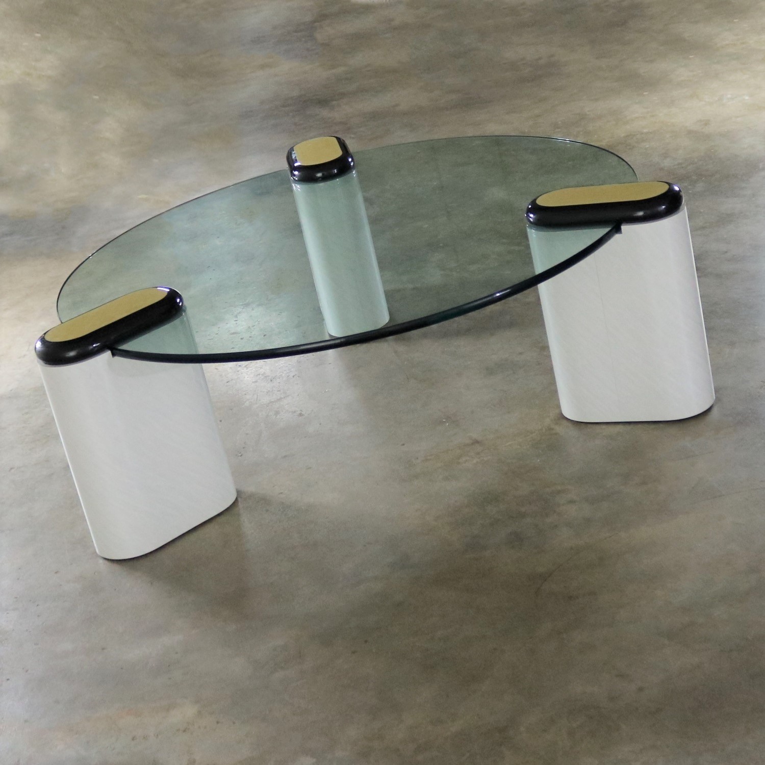 Karl Springer Style Minimalist Tri-Legged Coffee Table with Round Glass Top