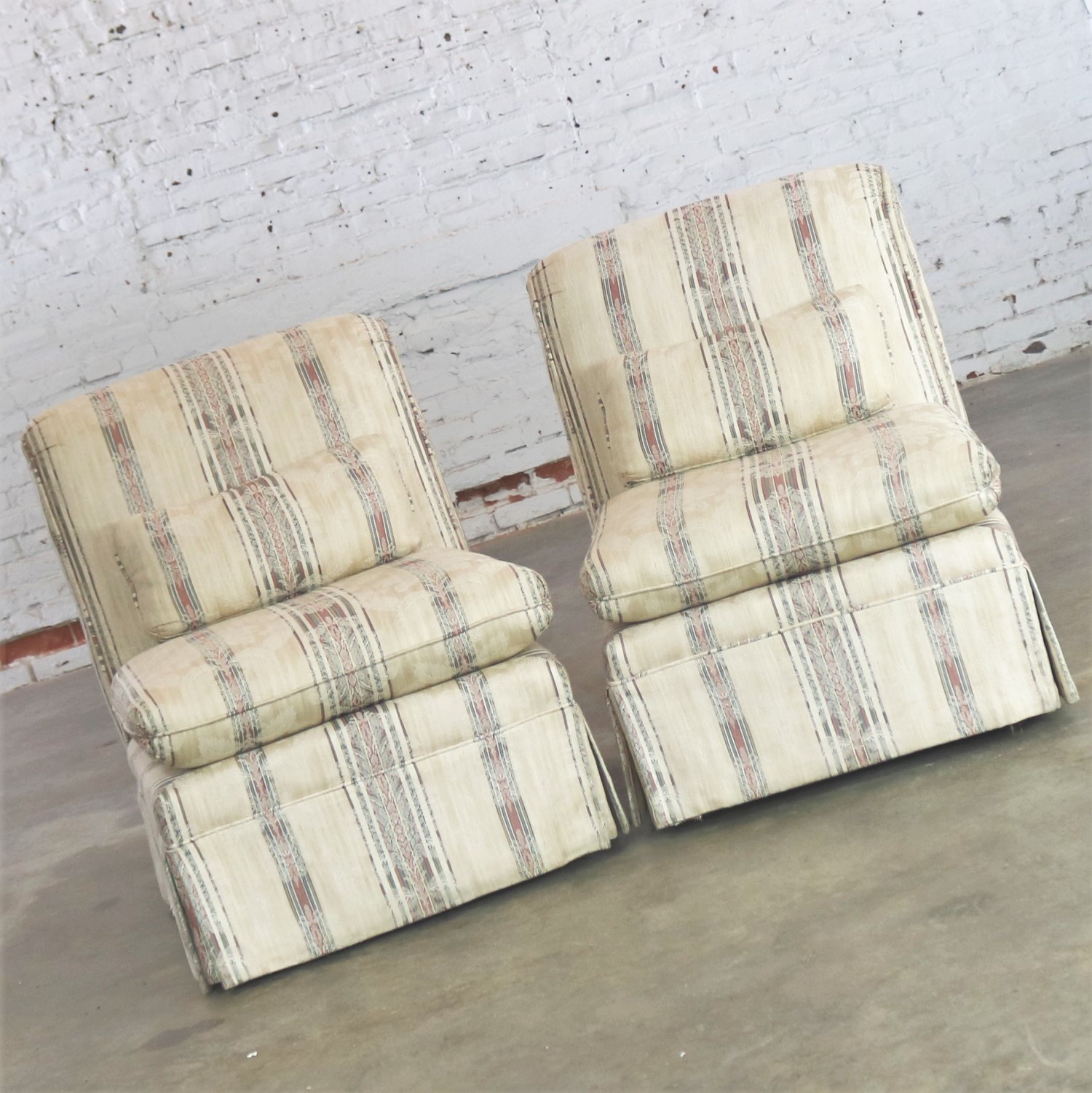 Striped Slipper Roll Back Chairs a Vintage Pair