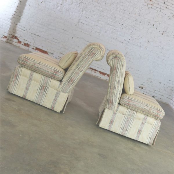 Striped Slipper Roll Back Chairs a Vintage Pair