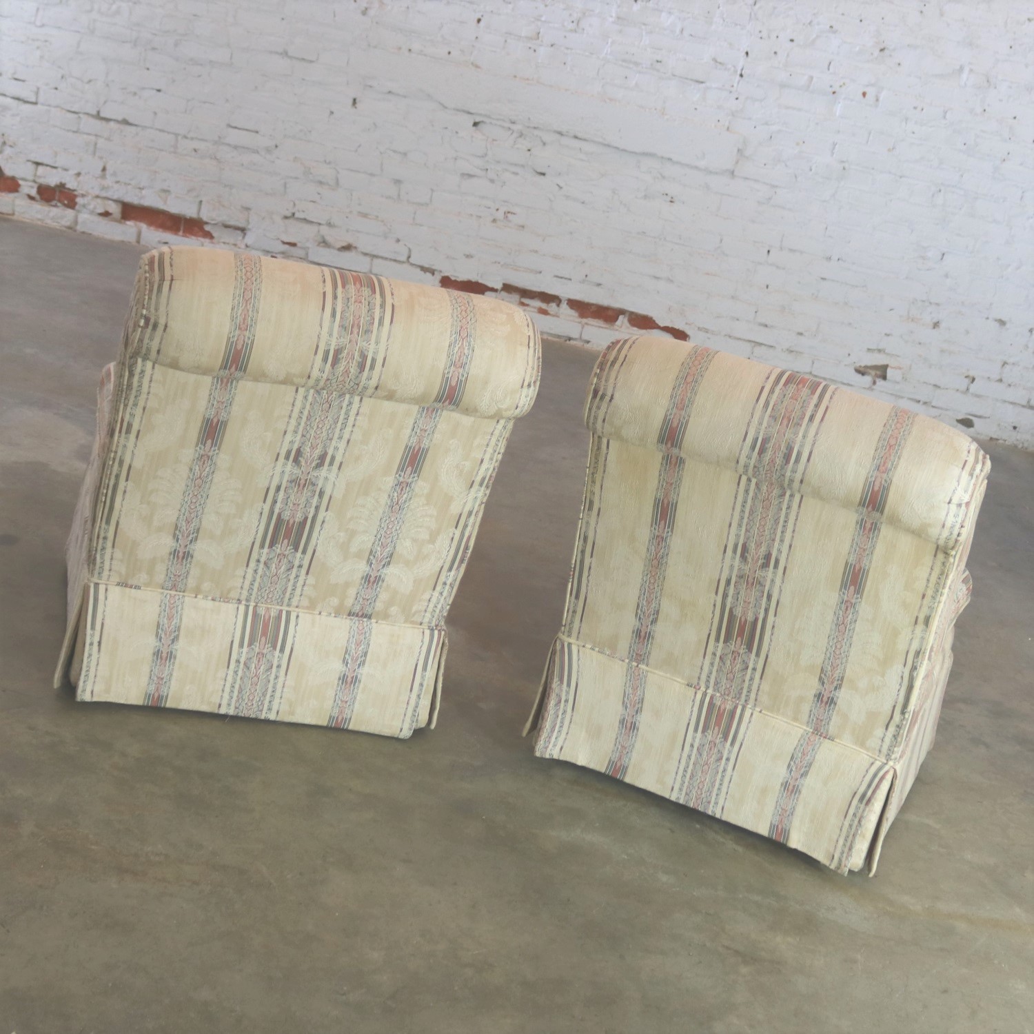 Striped Slipper Roll Back Chairs a Vintage Pair