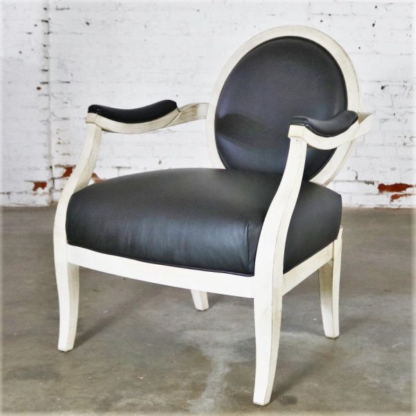 Black and Antique White Transitional Fauteuil Open Arm Side or Accent Chair