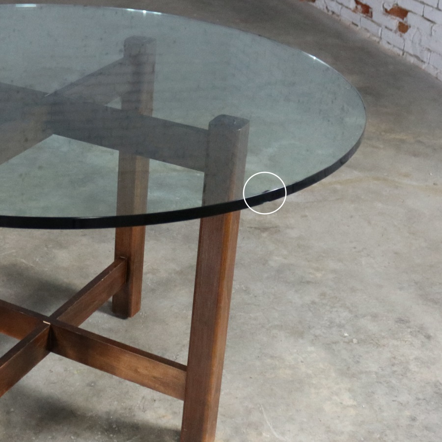 Modernist X-Base Dining Room Table with Round Glass Top