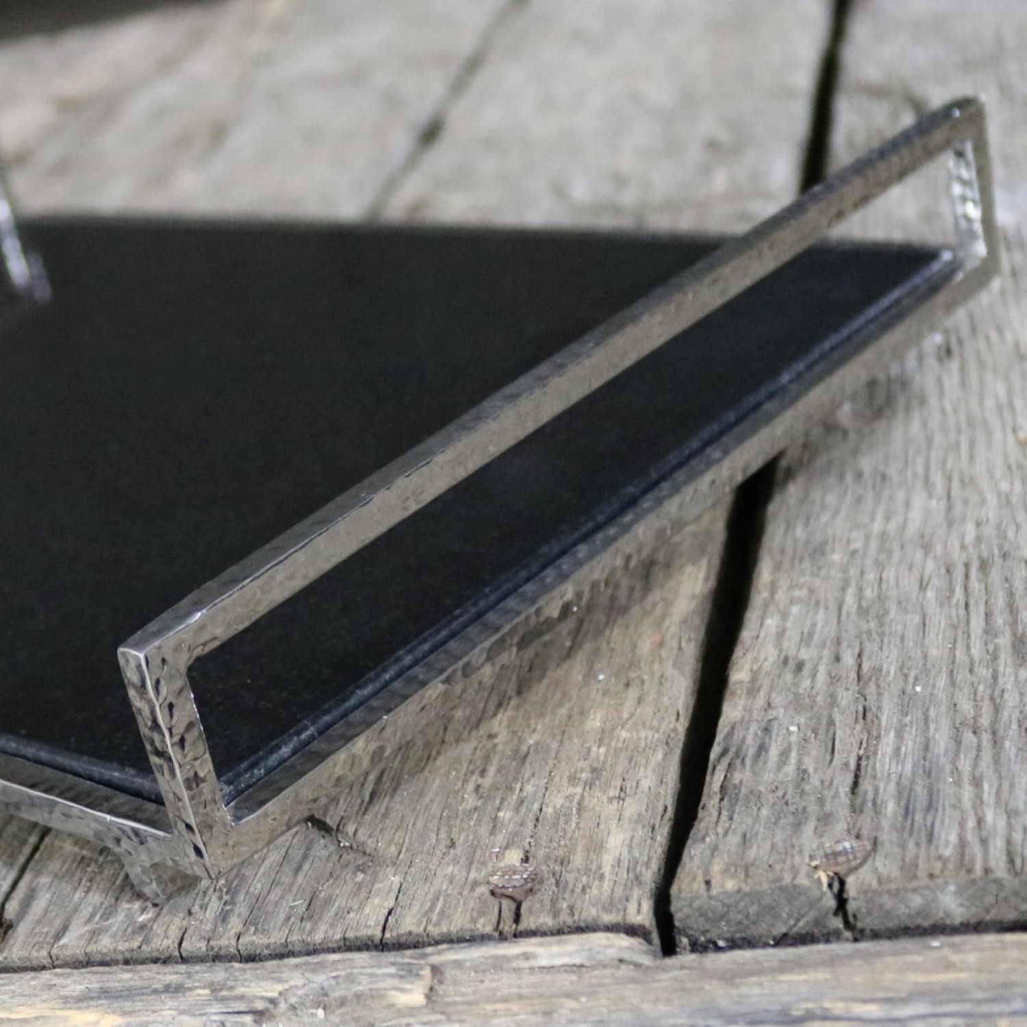 Michael Aram Geometric Cheese Board Polished Stainless Steel and Black Granite