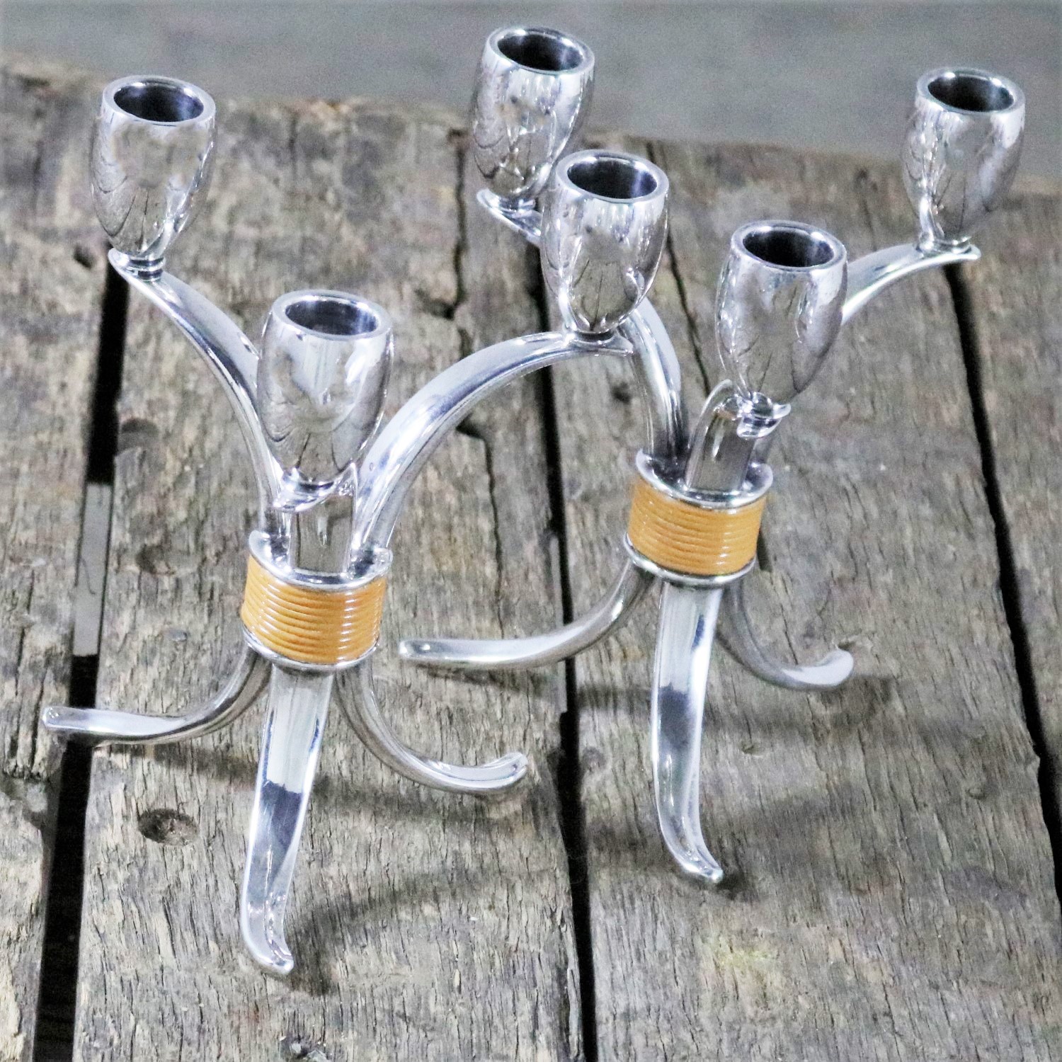 Flair Candelabra and Serving Trays Set of Six Mid Century Modern by 1847 Rogers Bros.