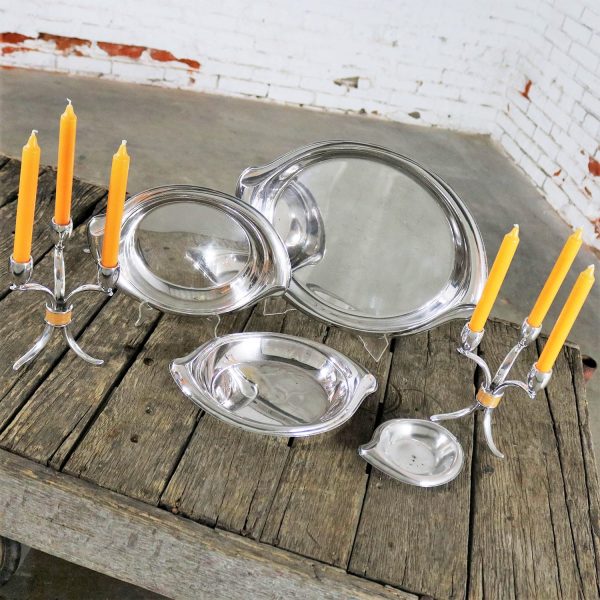 Flair Candelabra and Serving Trays Set of Six Mid Century Modern by 1847 Rogers Bros.