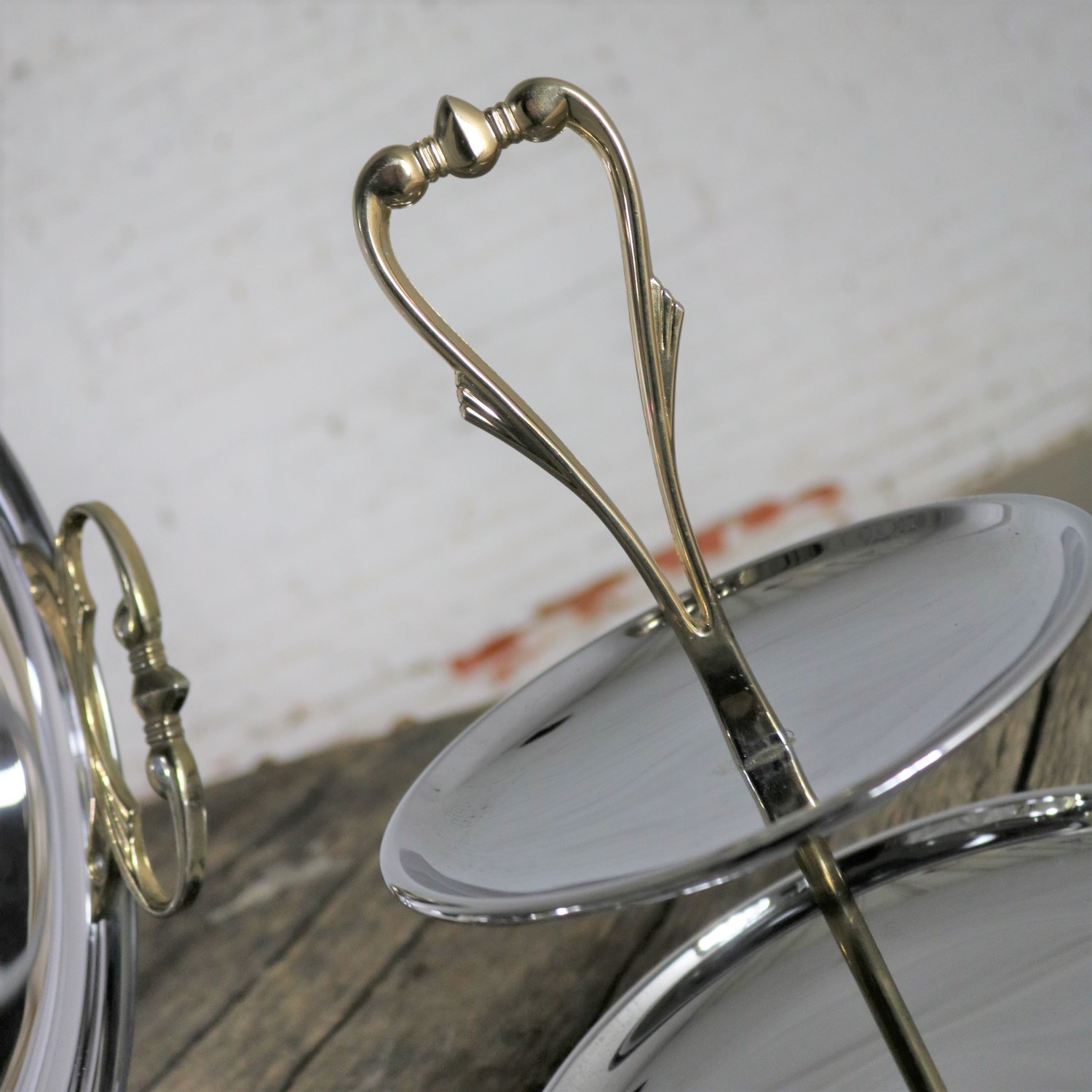 Kromex Trio of Chrome and Goldtone Serving and Tidbit Trays