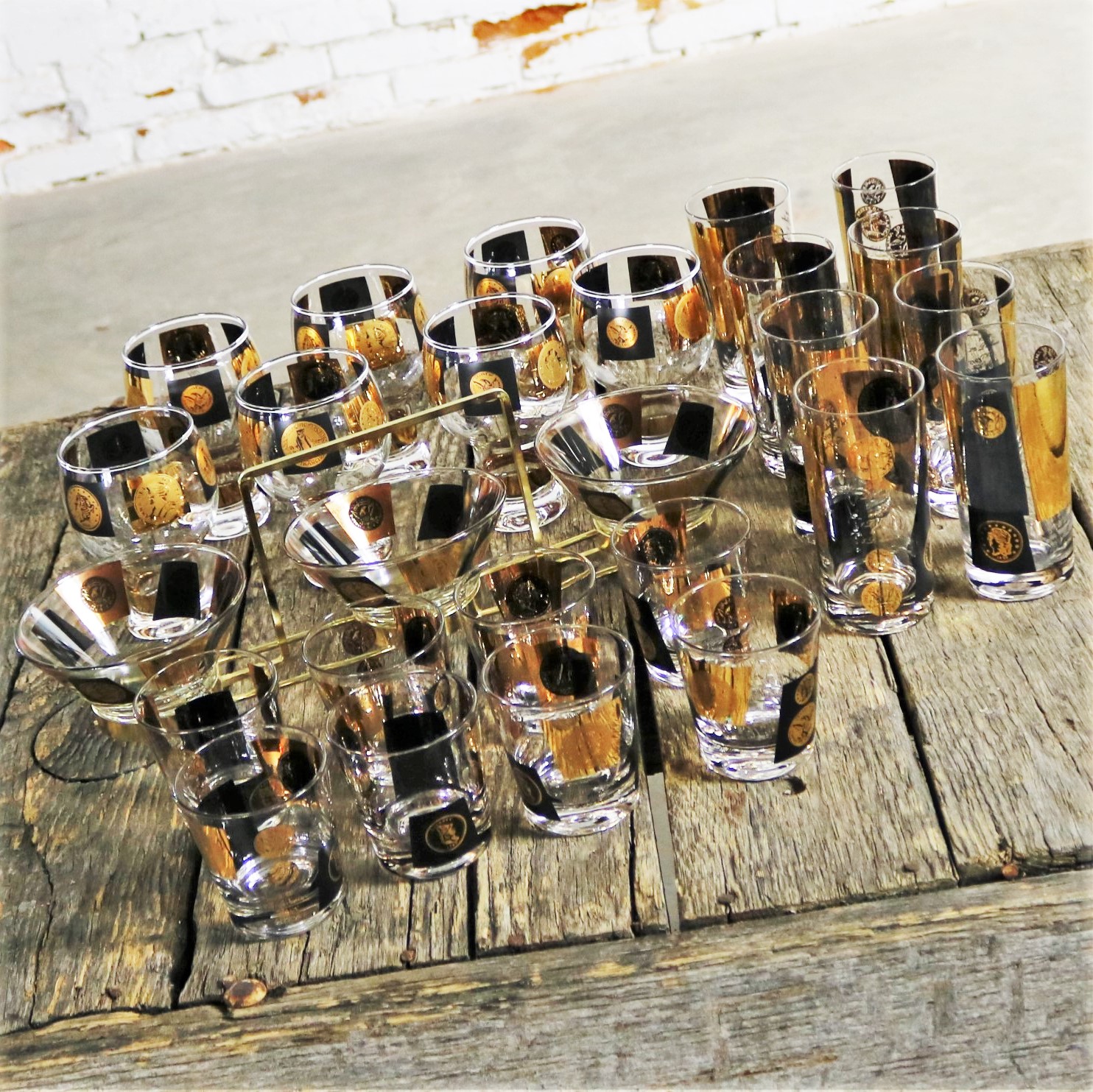 Beautiful Wrought Iron Bar Cart with Original Set of Ceramic Bottles and  Glasses For Sale at 1stDibs