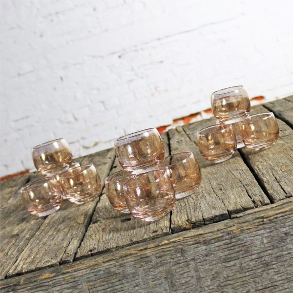 Small Gold Speckled Roly Poly Cocktail Glasses Style of Dorothy Thorpe MCM Set of Twelve