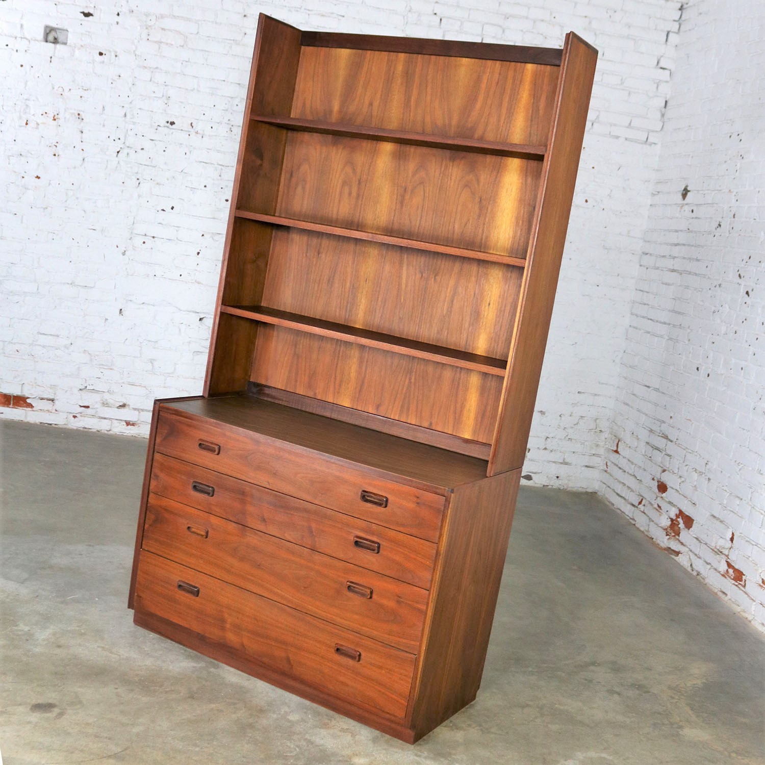 Two Piece Bookcase Display Cabinet Attributed to Founders Furniture Mid Century Modern