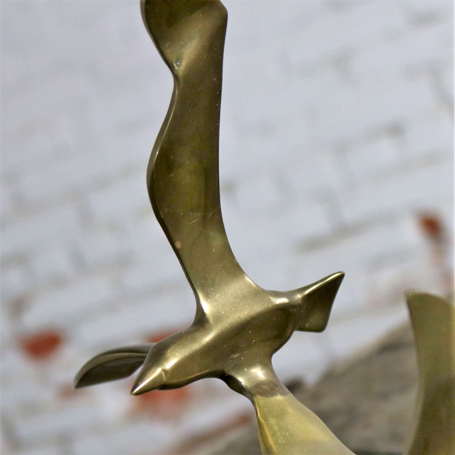 Mid Century Modern Brass and Marble Birds in Flight Sculpture Attributed to C. Jere