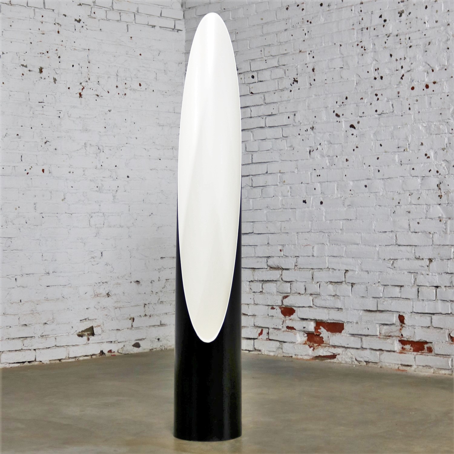 Modern Black and White Fiberglass Cylinder Floor Lamp with Elliptical Opening