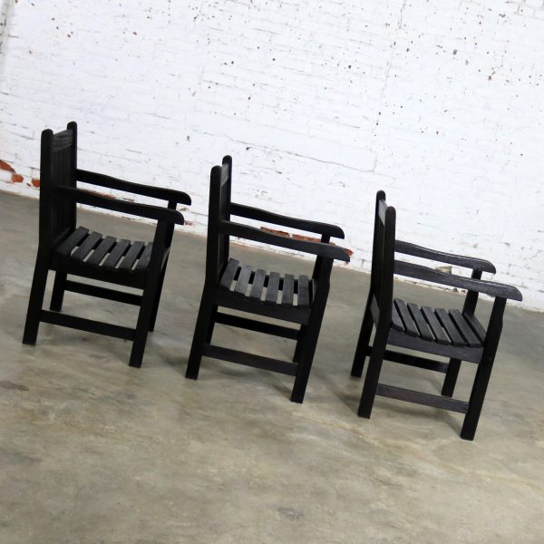 Vintage Windsor Blackened Teak Outdoor Armchairs