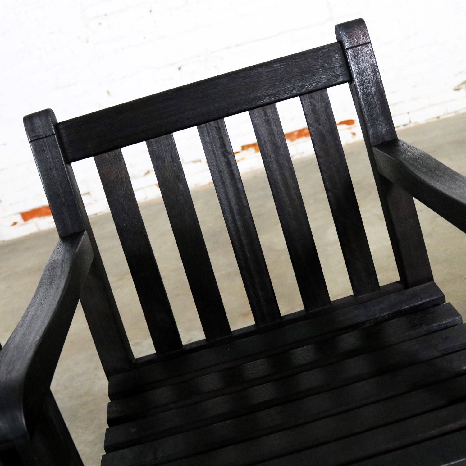 Vintage Windsor Blackened Teak Outdoor Armchairs
