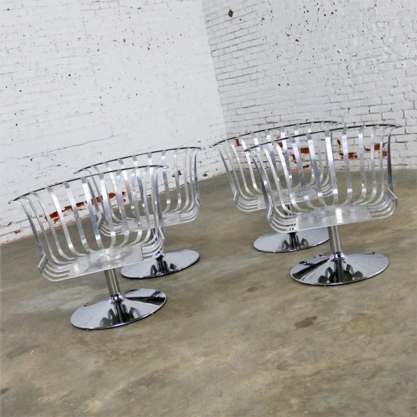 Polished Aluminum Tulip Shaped Swivel Lounge Chairs by Russell Woodard Set of Four