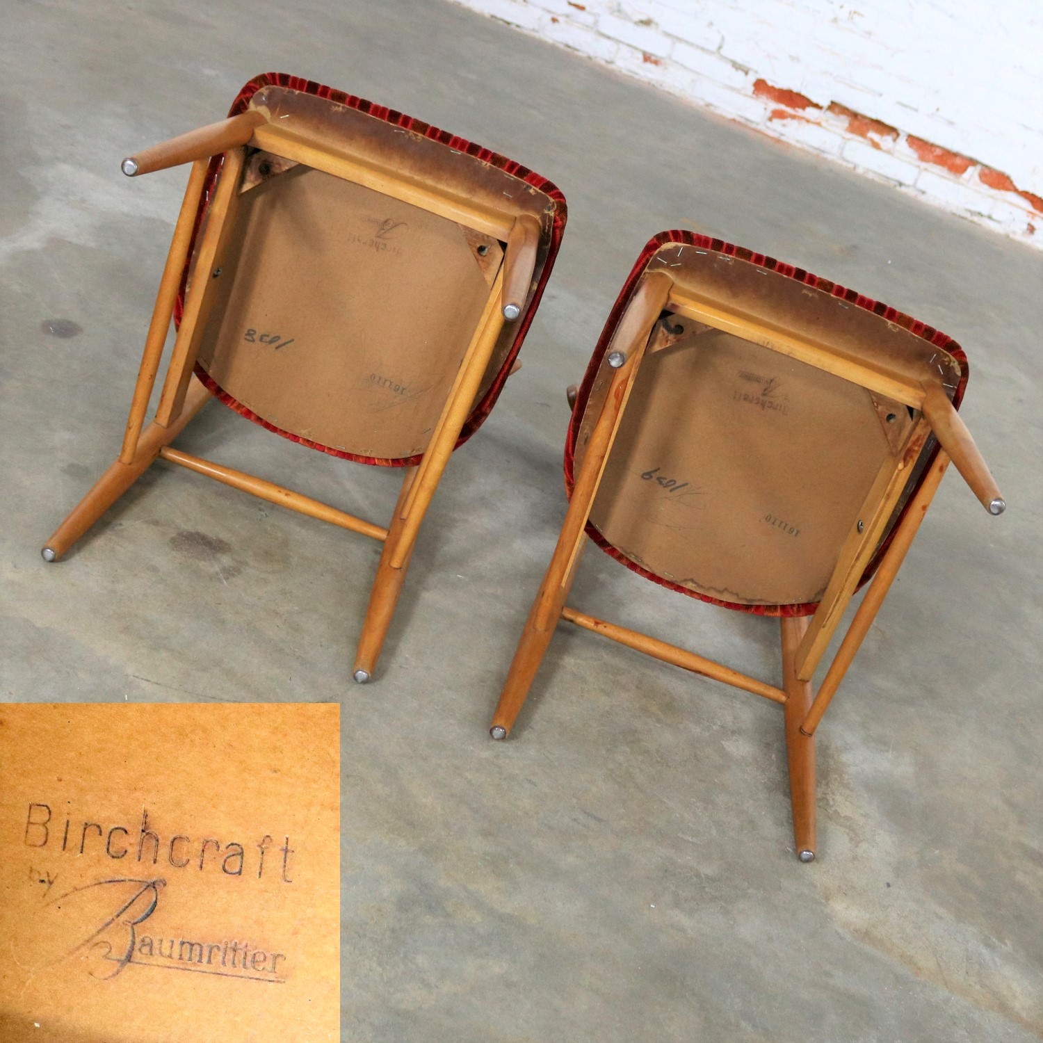 Pair Mid Century Modern Birchcraft Danish Style Side Chairs by Baumritter