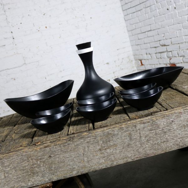 MCM Genie Black Carafe by David Douglas and Black Plastic Salad Set by Styson Art Products