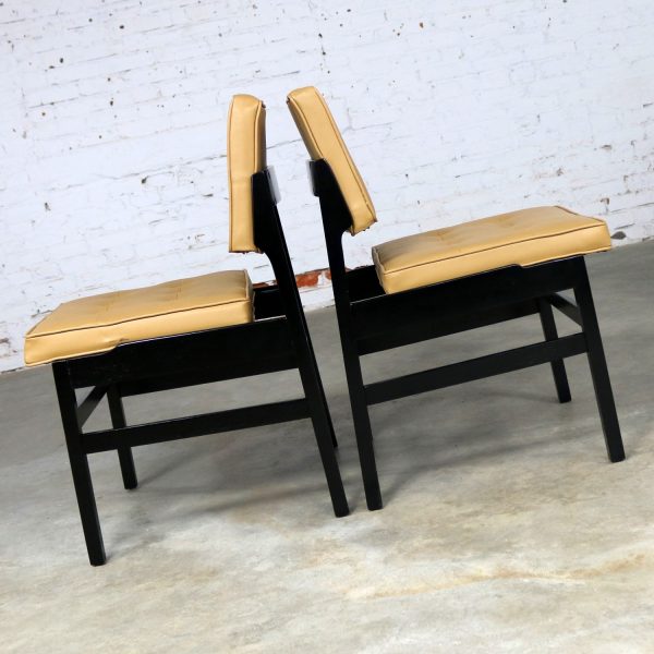 Pair Hibriten Ebonized Wood and Faux Leather Mid Century Modern Chairs