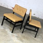 Pair Hibriten Ebonized Wood and Faux Leather Mid Century Modern Chairs