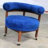 Royal Blue Round Corner Chair with Bolster Back on Casters Mid Century Modern