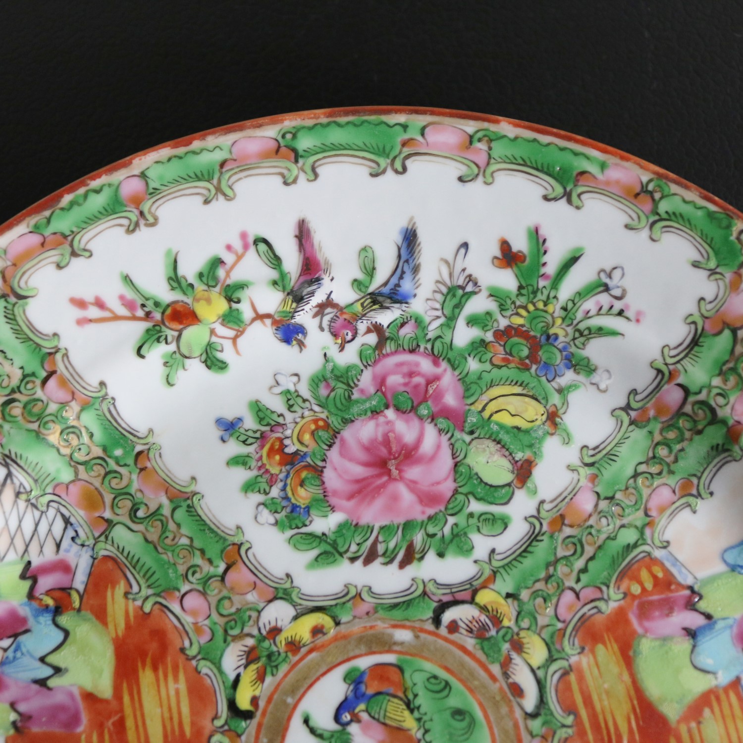 Antique Chinese Qing Rose Medallion Porcelain Nine Inch Plates Traditional Design Perfect Set of Four