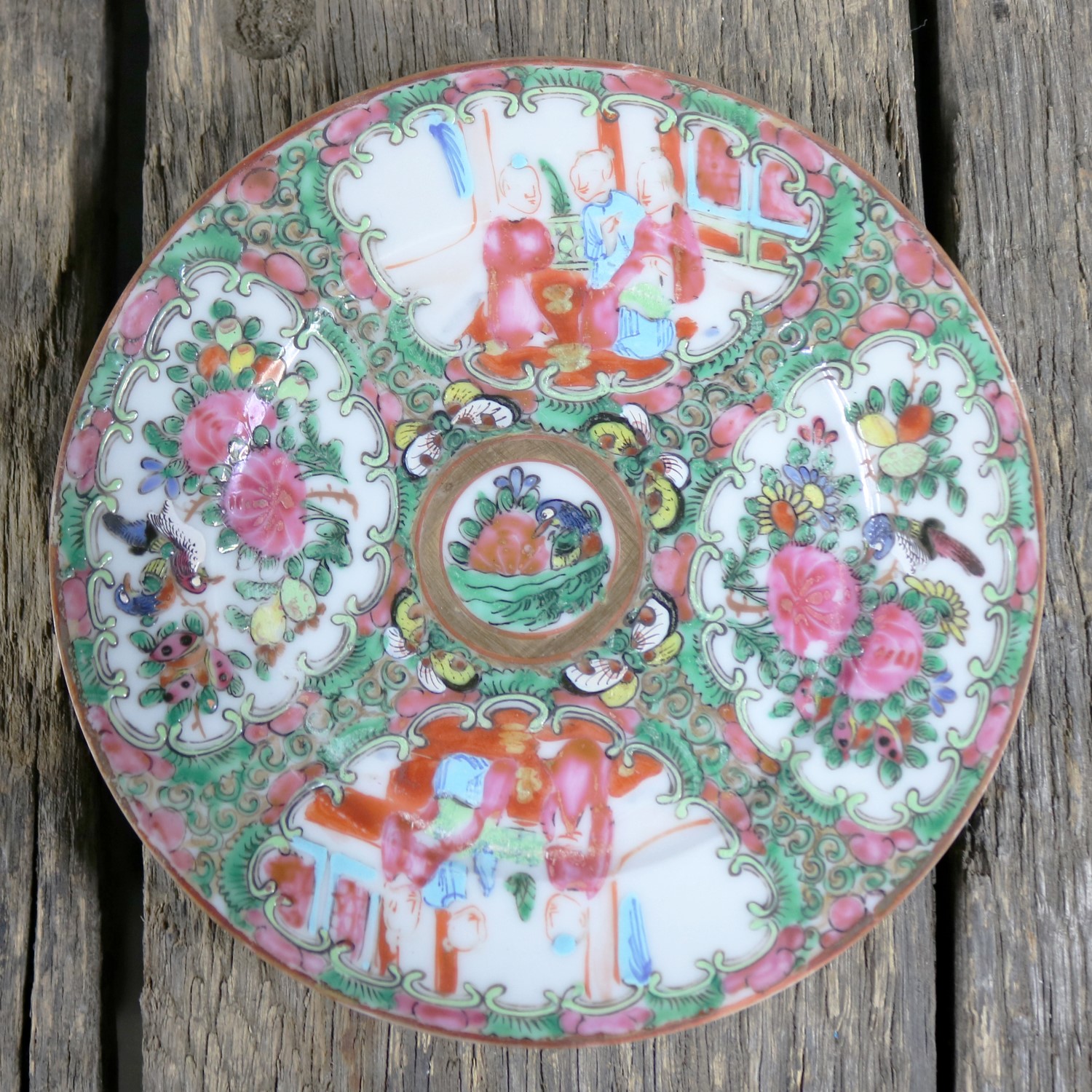 Antique Chinese Qing Rose Medallion Porcelain 6 Inch Plates Set of 4