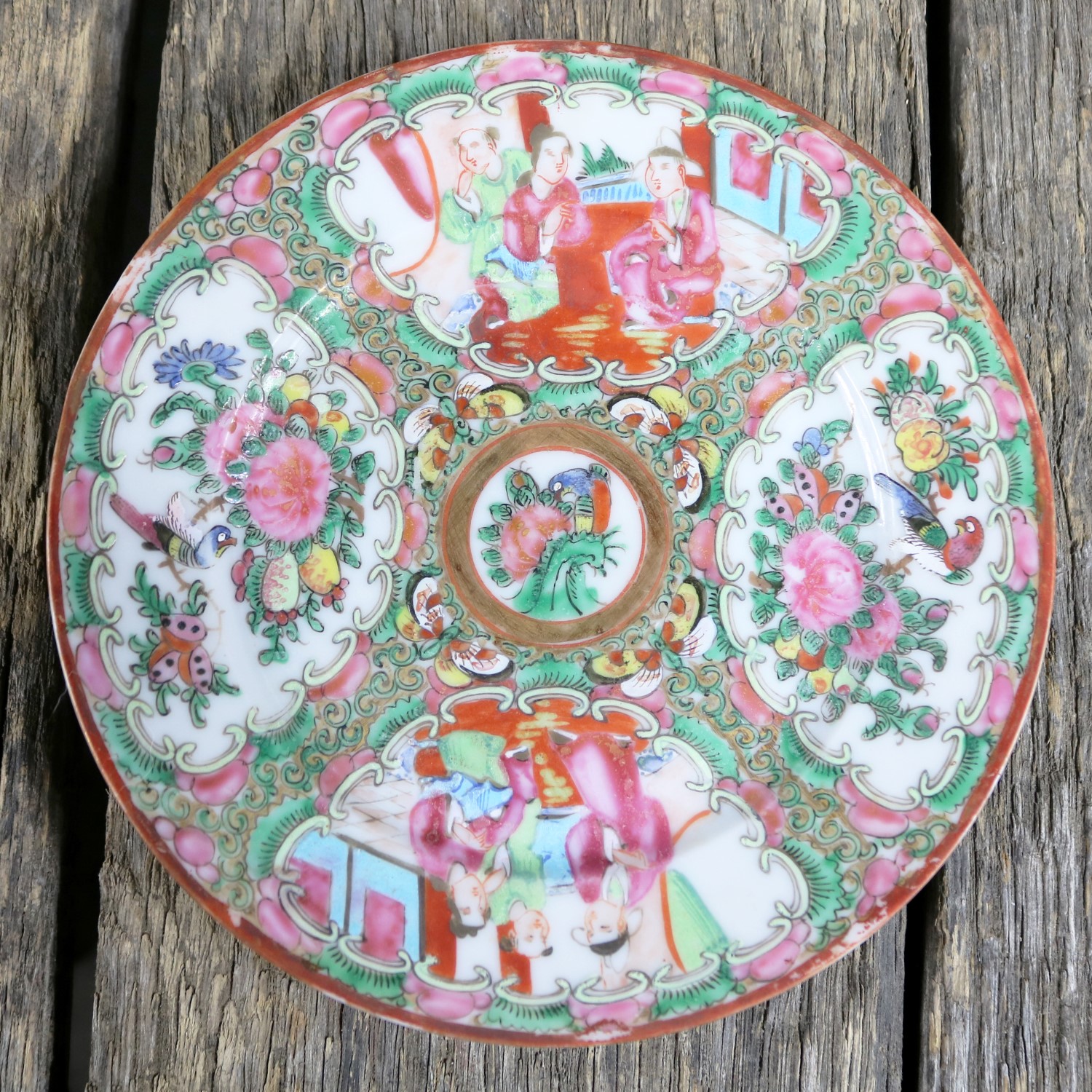 Antique Chinese Qing Rose Medallion Porcelain 6 Inch Plates Set of 4