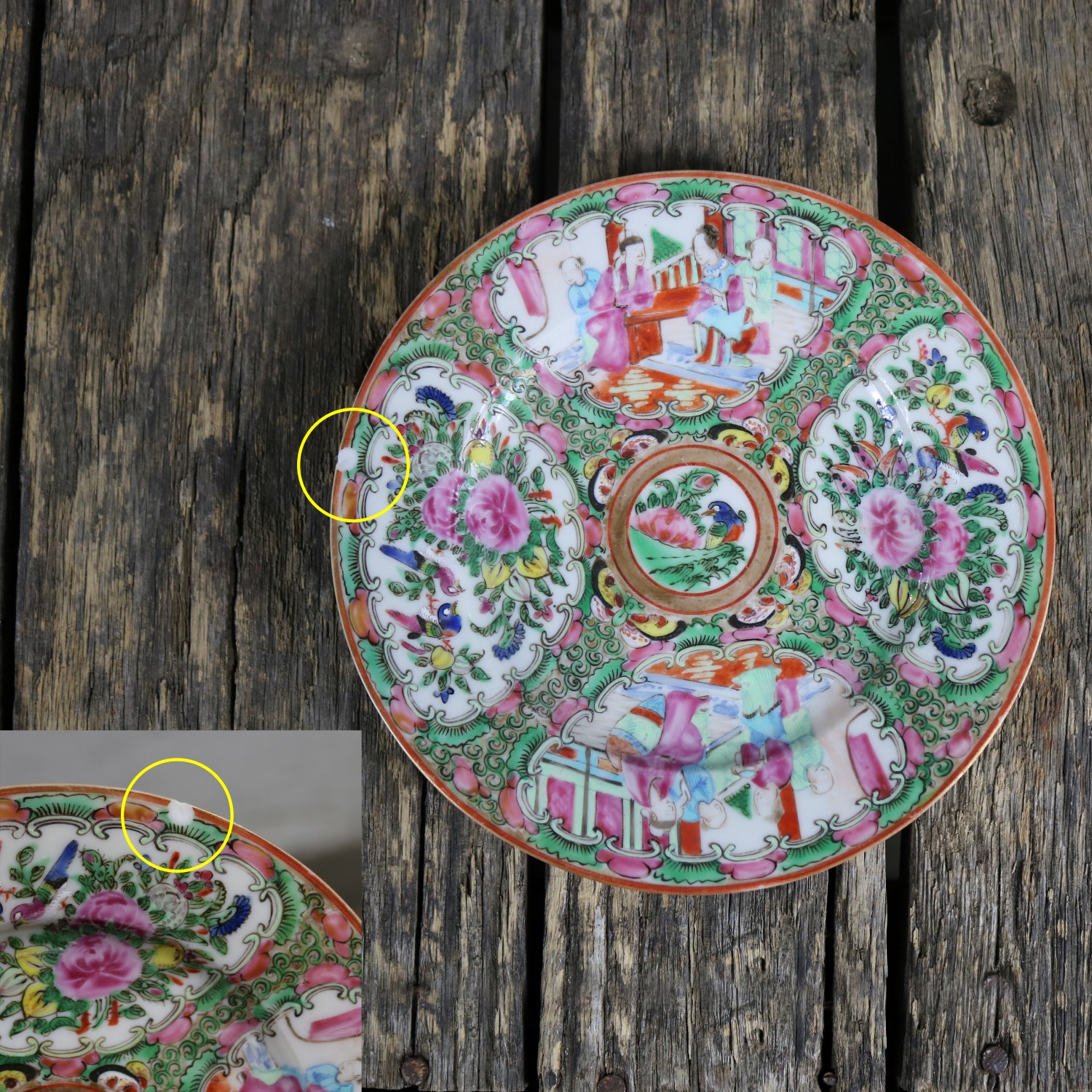 Antique Chinese Qing Rose Medallion Porcelain 7.25 Inch Plates Set of 5